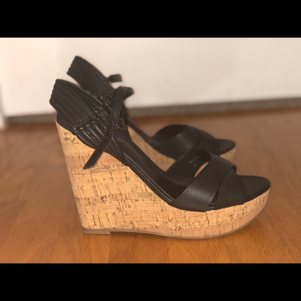 FOREVER21 Black/Cork Wedges